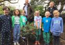 From left, rear, Cllr Anthony Harrison and Steve Wheeldon, Aspire Education Trust assistant chief executive officer,  celebrate Earth Day with pupils at Peover Superior Primary School