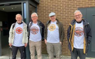 Friends, from left, Peter Guy Jackson, Ian Griffin, Bill Ollier and Keith Randle set off on their 30-mile Oxfam walk