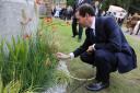 George Osborne plants the poppy he was given at a ceremony in Glasgow earlier in the day