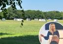 Travellers on The Heath and, inset, Esther McVey at a meeting with police