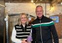 Caroline Jackson, marketing manager of Tatton Park and David Clayton, of Big Hill Distillery, launch Tatton's new gin