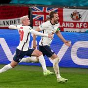 Phil Foden and Harry Kane celebrate the second goal of England's semi-final win against Denmark. Picture: PA Wire