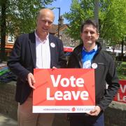 Steve Baker, right (pictured with MP Chris Grayling) during the Vote Leave Campaign. 
Photograph: Anita Ross Marshall