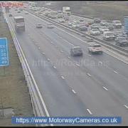 Traffic camera view of crash on the M6 in Cheshire, causing miles of congestion
