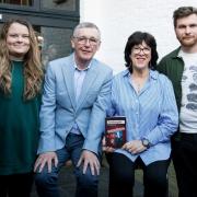 Matt Smith, right, with, from left, wife Oonagh and parents Dave and Isabella Smith  at the London debut of Zombiegate in London