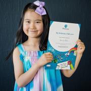 Reina Oda, eight, winner of a national writing competition