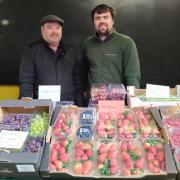 Peter and George Riley at their new fruit and veg stall in Knutsford Market Hall