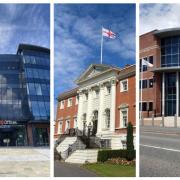 Left to right: CWAC's HQ, Warrington Town Hall and CEC's HQ