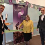 MP Fiona Bruce with Jeremy Tidmarsh, left, Holmes Chapel site director, and Chris Hirst, chief executive officer