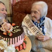 Vera Coulson celebrates her 106th birthday with team member Lisa West at Cranford Grange