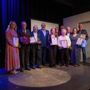 From left, Nicola Marshall, Doug Baker, Val Bryant, Cllr Peter Coan, Ian Cass, Maggie Clayton, John Long, Ann Long and Andrew Malloy at the Town Awards ceremony