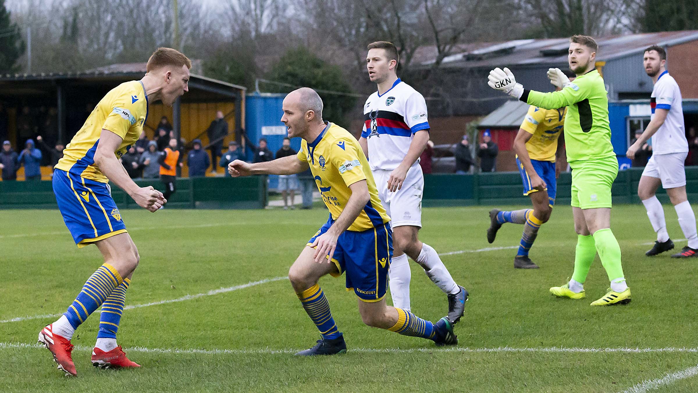 Dave Raven scores for Warrington Town against Whitby Town in January 2021. Picture by John Hopkins