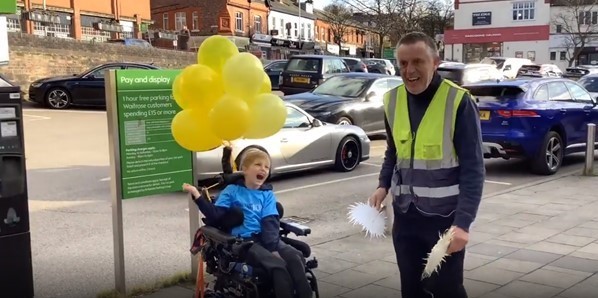 Patrick McCabe took to the streets in Alderley Edge to raise the communitys spirits