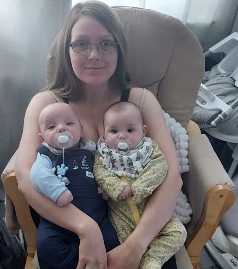 Stephanie Bowyer with twins George and Grace
