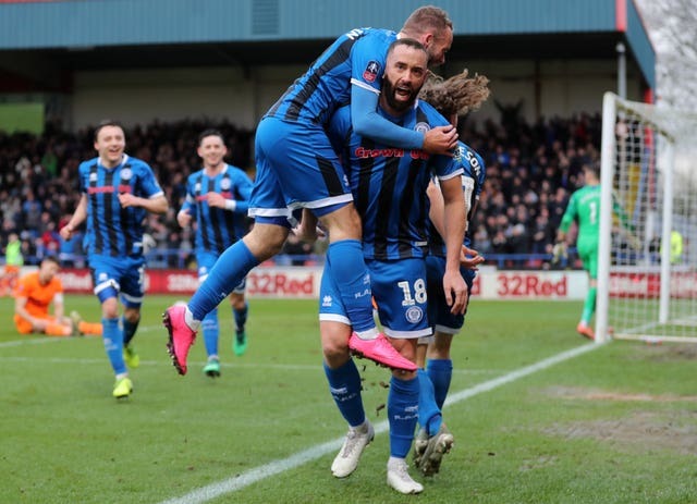 Aaron Wilbraham celebrates scoring for Rochdale in an FA Cup tie with Newcastle United last January. Picture by PA Wire