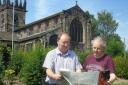 Left, Jon Kelly and Steve Hunt discuss the Tour in the Remembrance Gardens in front of St Barts Church, Wilmslow, two of the locations featured in the tour
