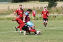 Knutsford attempt to break down a Billinge attack in Saturday’s Cheshire Football League game. Picture: Terry Pope