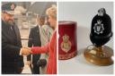This photograph of the late Sir James Anderton with Princess Diana and a miniature Cheshire Constabulary helmet are among items being sold at auction