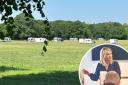 Travellers on The Heath and, inset, Esther McVey at a meeting with police