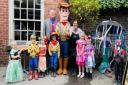 Fancy dress entrants with Knutsford deputy mayor Cllr Colin Banks and Julia Chard, owner of Knutsford Olde Sweeet Shoppe