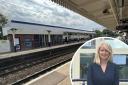 Wilmslow Station and, inset, Esther McVey at Handforth Station