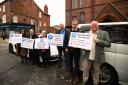 Knutsford town councillors, from left, Cllr April Johnson, Cllr Bryan Hartley, Cllr Lesley Dalzell, Cllr James McCulloch, Cllr Matthew Robertson and Cllr Colin Banks call for Cheshire East Council to abandon its parking proposals