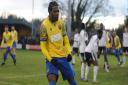 Isaac Buckley-Ricketts celebrates after equalising against Bishop's Stortford