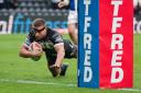Matty Russell touches down for a try on his Hull FC debut against London Broncos