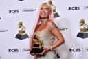 Karol G with the award for best musica urbana album for Manana Sera Bonito during the 66th annual Grammy Awards in February in Los Angeles (Richard Shotwell/Invision/AP)