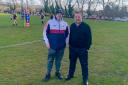 Bob Bailey, an assistant coach at Bank Quay Bulls rugby club, on Dallam playing fields with Warrington South MP Andy Carter