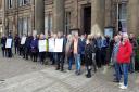 Friends of Poynton Pool protesting outside Macclesfield Town Hall  before the planning meeting