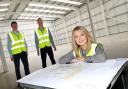 Richard Jones, general Manager SpectrumX, Ben Hibbert, operations director and MP Esther McVey at the proposed new manufacturing facility in Knutsford
