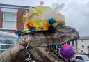 A giant T Rex dinosaur has been decorated for Easter by children from Hermitage Primary School