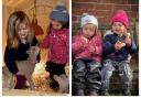 Emilia and Harriet with the newborn lambs and Harriet and Maisie enjoying ice cream