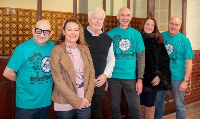 Paul Langley, beer festival voluneer, Cathryn Walley, primary schools ball committee, Peter Smith, MBOSS, Andrew Malloy, festival chairman,  Dee Drake, toy appeal founder and Colin Kemshead, beer festival volunteer