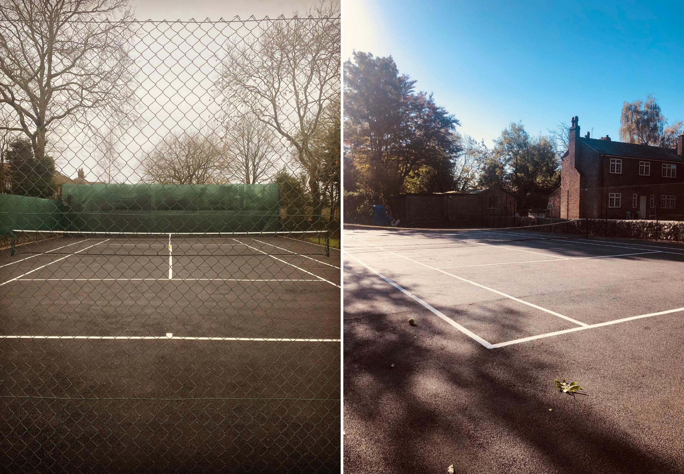 The before and after of the tennis court now open to the public for hire