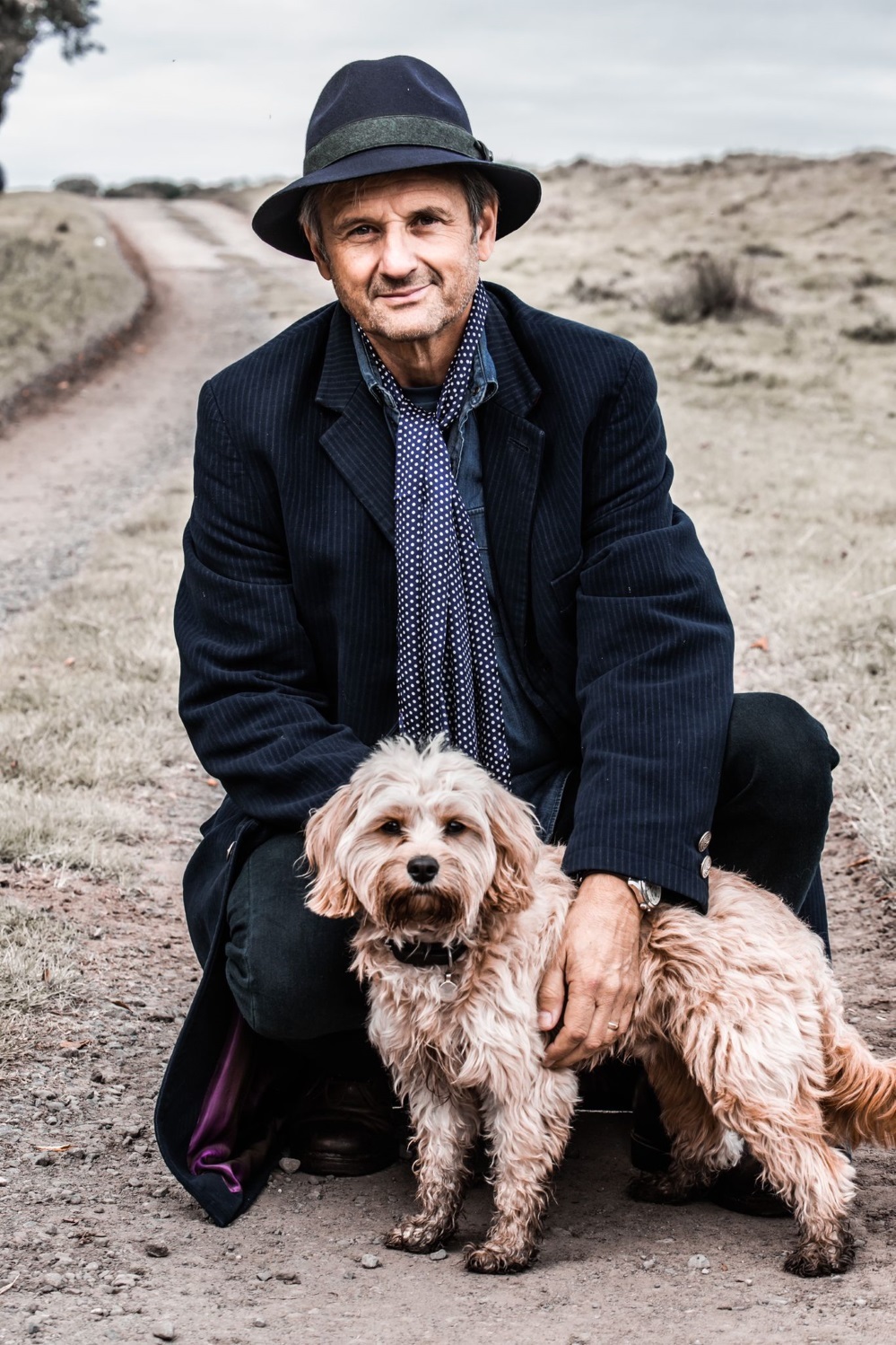 Broadcaster, author and musician Mark Radcliffe with his dog Arlo
