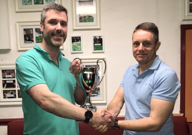 Knutsford Guardian: Winner Dave Blackburn with Knutsford and District Amateur Snooker League competitions secretary David Taylor