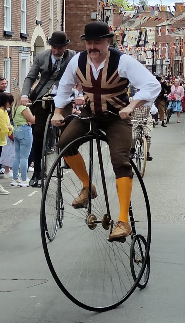 Knutsford Guardian: Matt Freeman riding a reproduction 1885 Singer ordinary, better known as a Penny Farthing