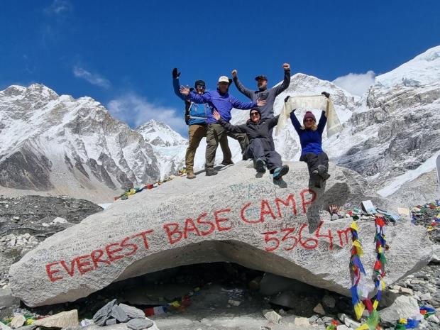Knutsford Guardian:  Ben Kaberry, Steve Buckley, David Clayton, Sylvia Buckley and Sue Hubbard celebrate reaching Everest Base Camp