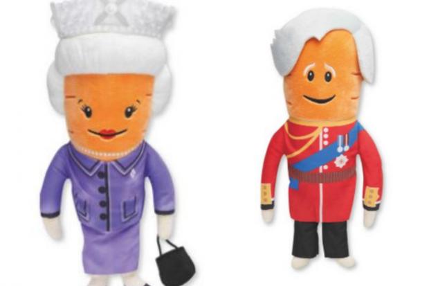 Knutsford Guardian: Kevin the Carrot toys: (right) the Queen and (left) Prince Charles (Aldi/Canva)