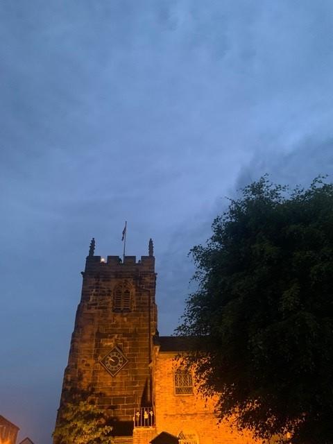 Knutsford Guardian: A beacon was lit on the roof of St Luke's Church Picture: Karoline Peach