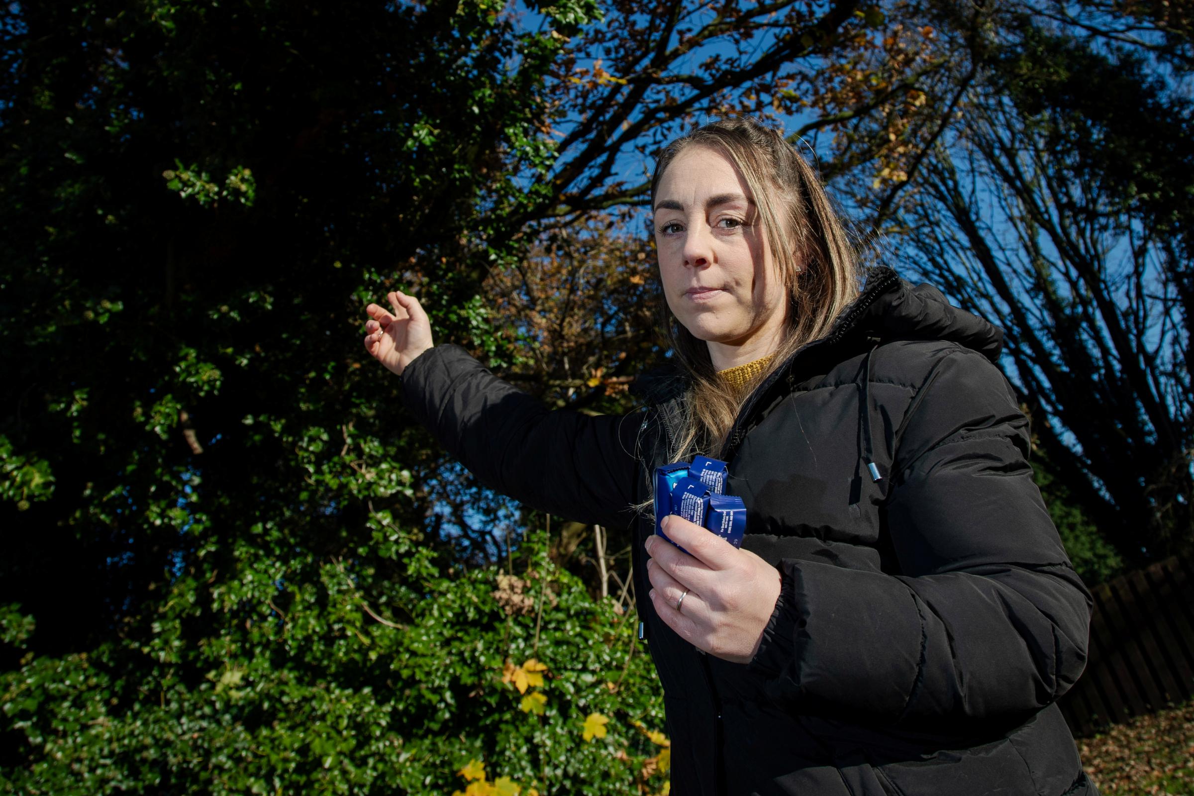 Fiona Downes, 33, Sales Assistant from Ellesmere Port, is a resident on the estate and has been finding chocolate bars in the leaves. 