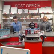David Fletcher and Andrea Dalton welcome customers at the new look Post Office at Knutsford Co-op