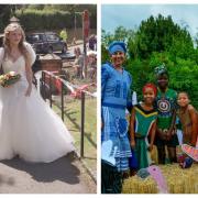 Lucy Boardman, left, last year's Goostrey Rose Queen and South African visitors when they came to the village in 2017