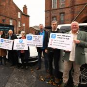 Knutsford town councillors, from left, Cllr April Johnson, Cllr Bryan Hartley, Cllr Lesley Dalzell, Cllr James McCulloch, Cllr Matthew Robertson and Cllr Colin Banks call for Cheshire East Council to abandon its parking proposals