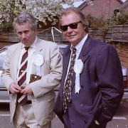 Martin Bell and David Soul canvassing during the Tatton election in 1997