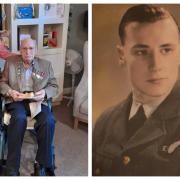 Geoff Bushell celebrates his 100th birthday with daughter Susan and when he served in the  RAF