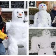 Luke Riding and his amazing snowmen, left, with son Theo and, top right, with son Archie, and below as a 14-year-old schoolboy