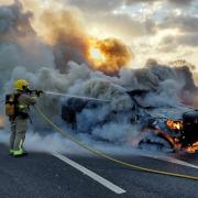 Fire crews attended a car fire on the M6 near Lymm